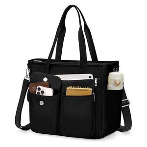 Black Canvas Tote Bag - Great for Travel/Work and Features many Pockets